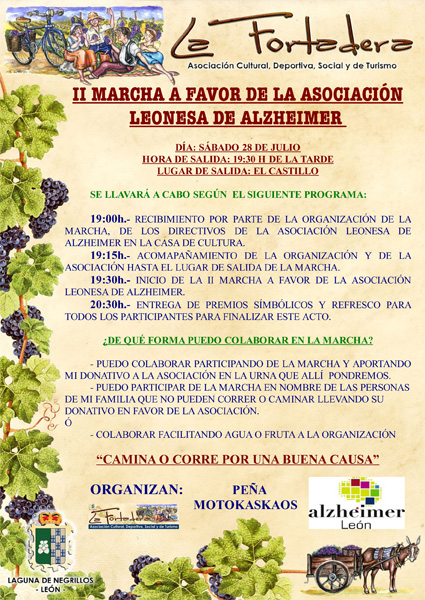 cartel segunda marcha solidaria a favor de Alzheimer León en Laguna de Negrillos