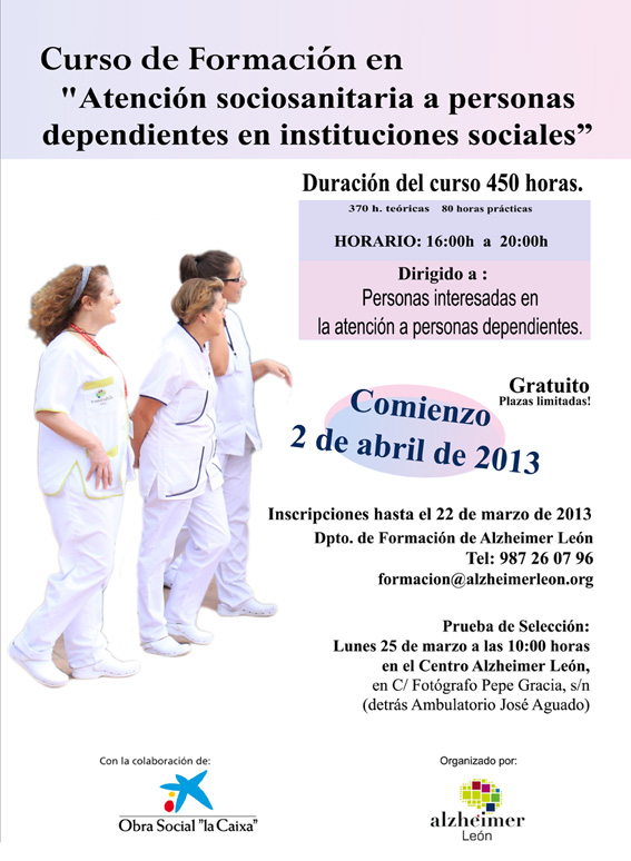 cartel curso de formación en atención sociosanitaria a personas dependientes en insitutuciones sociales