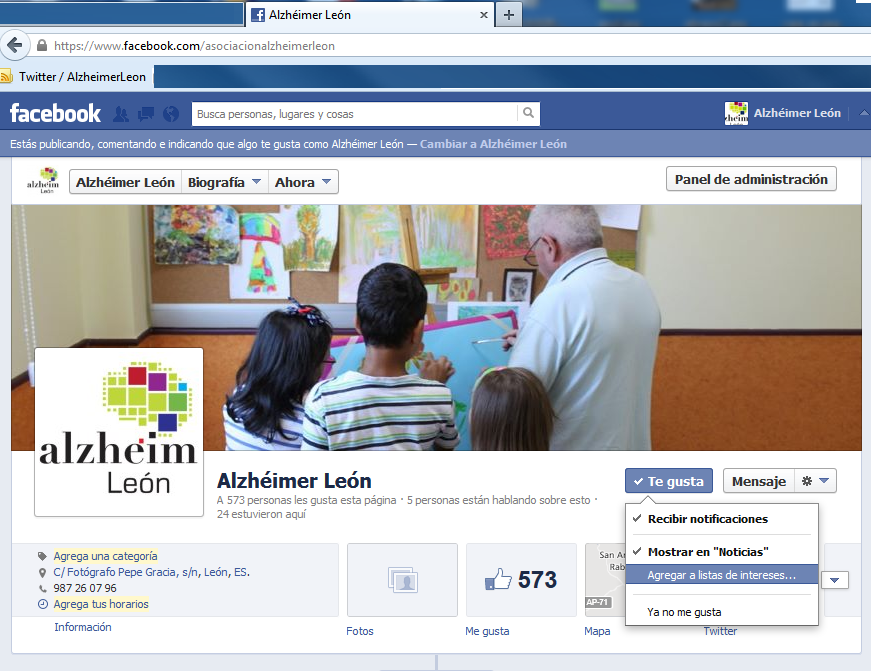 pagina Alzheimer León en facebook www.facebook.com/asociacionalzheimerleon