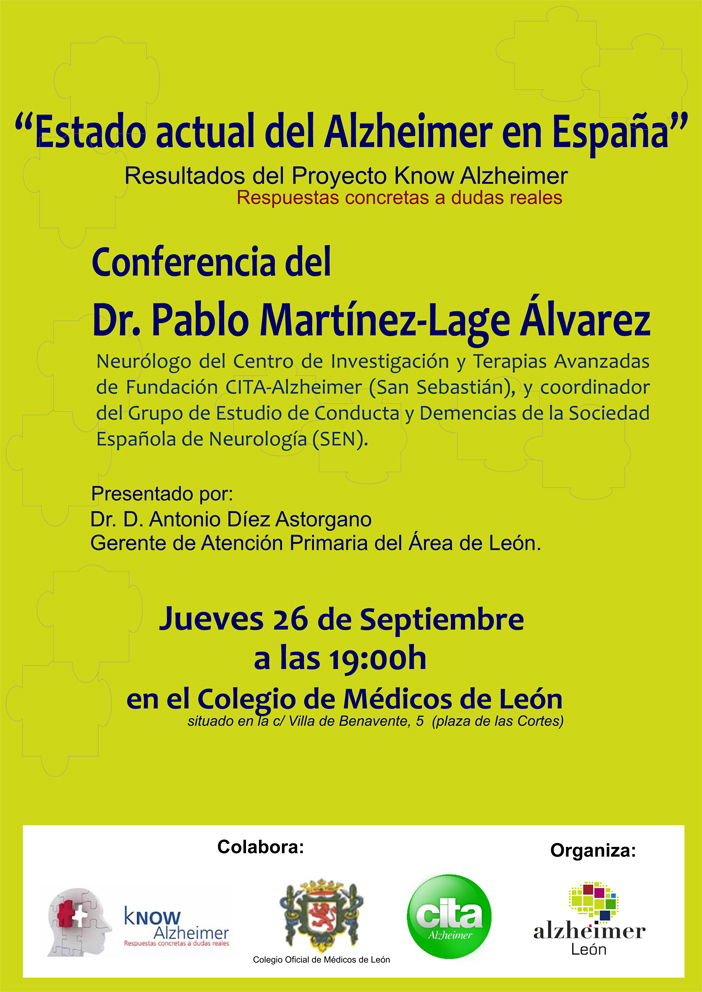 cartel conferencia Estado actual del Alzheimer a cargo del Doctor Martínez-Lage