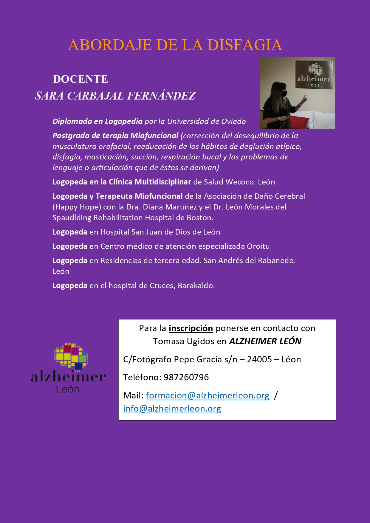 cartel-curso-disfagia-alzheimer-leon-2022-docente docente curso Abordaje de la Disfagia Sara Carbajal Fernandez