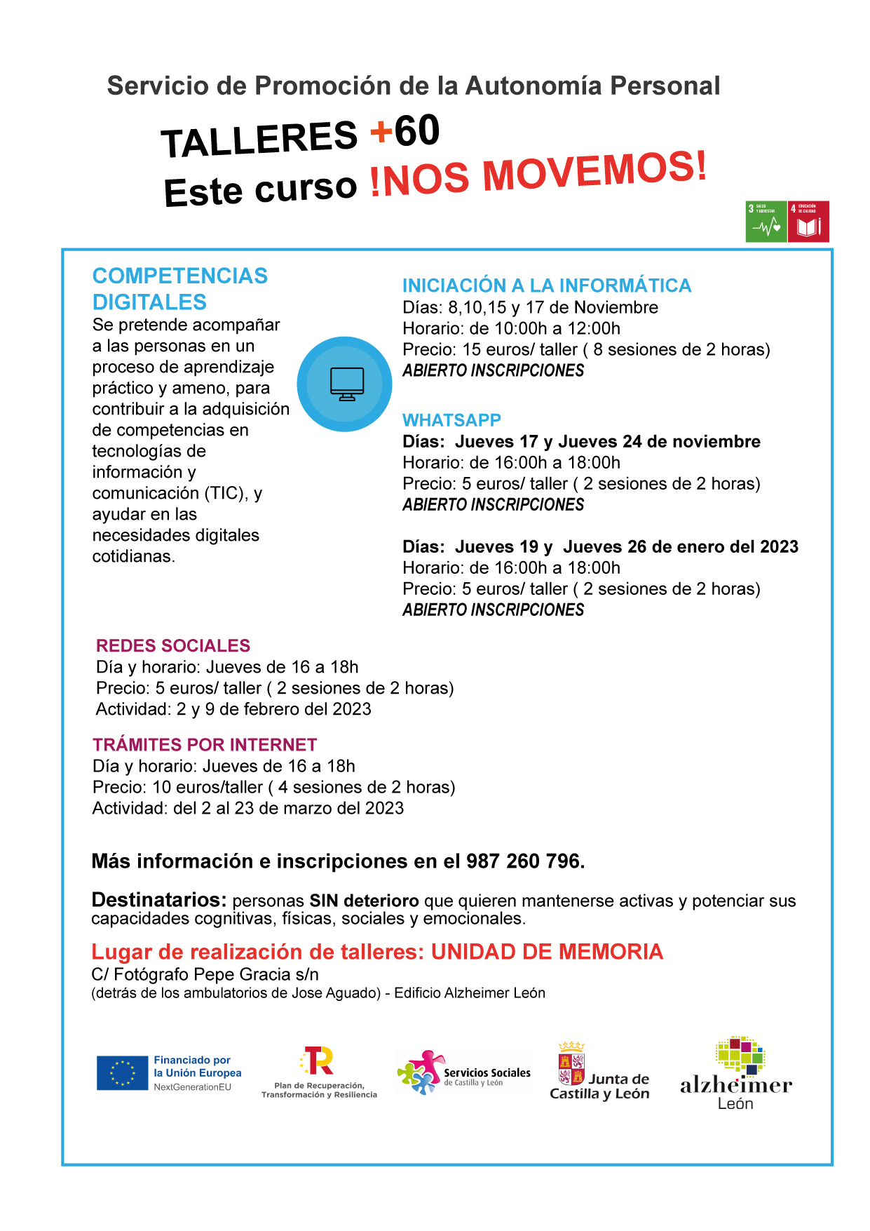 cartel talleres de servicios de promoción de la autonomía personal