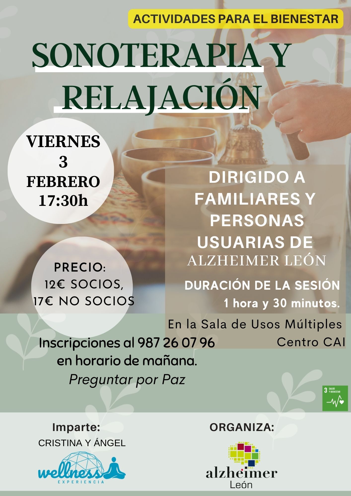 actividad de sonoterapia en asociación Alzheimer León