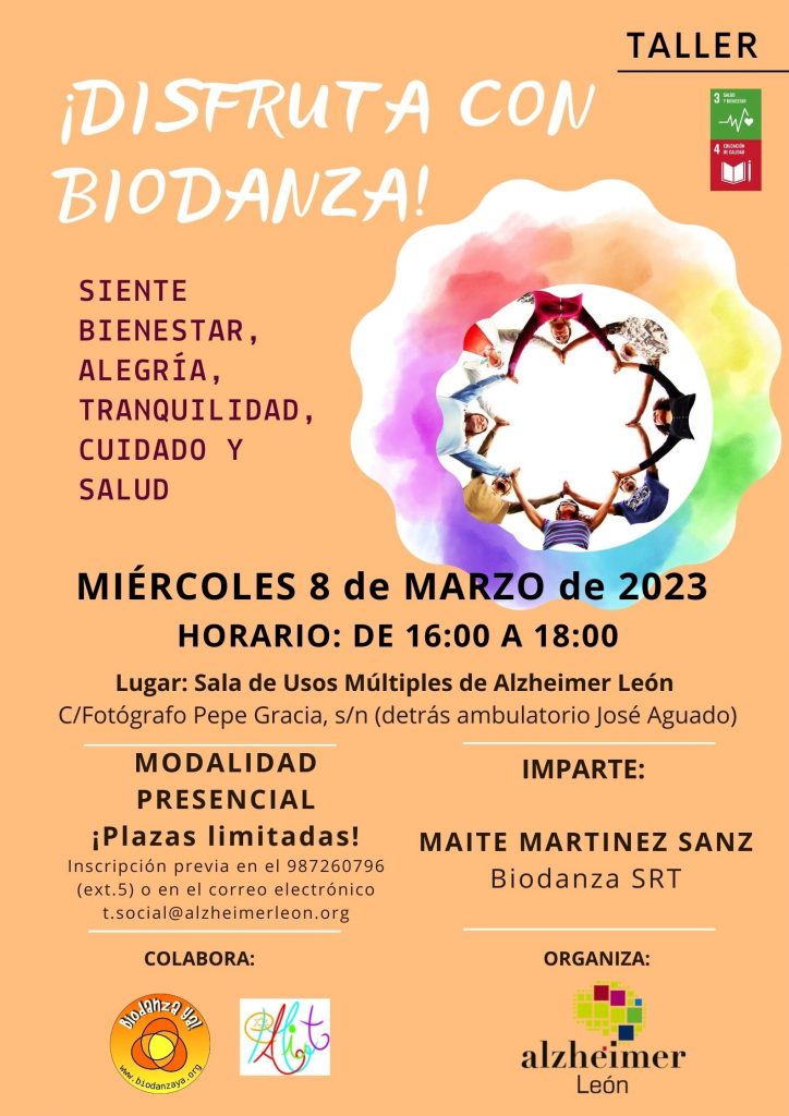 cartel taller biodanza marzo 2023 en Alzheimer León