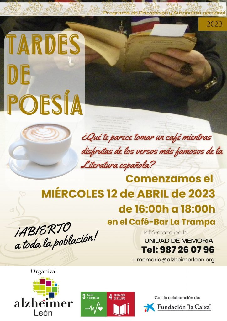 cartel taller tardes de poesia de unidad de memoria de alzheimer leon abierto a toda la población