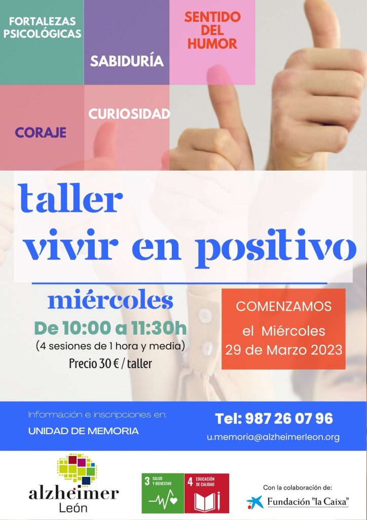 cartel taller vivir en positivo para fomentar nuestra autoestima de alzheimer leon