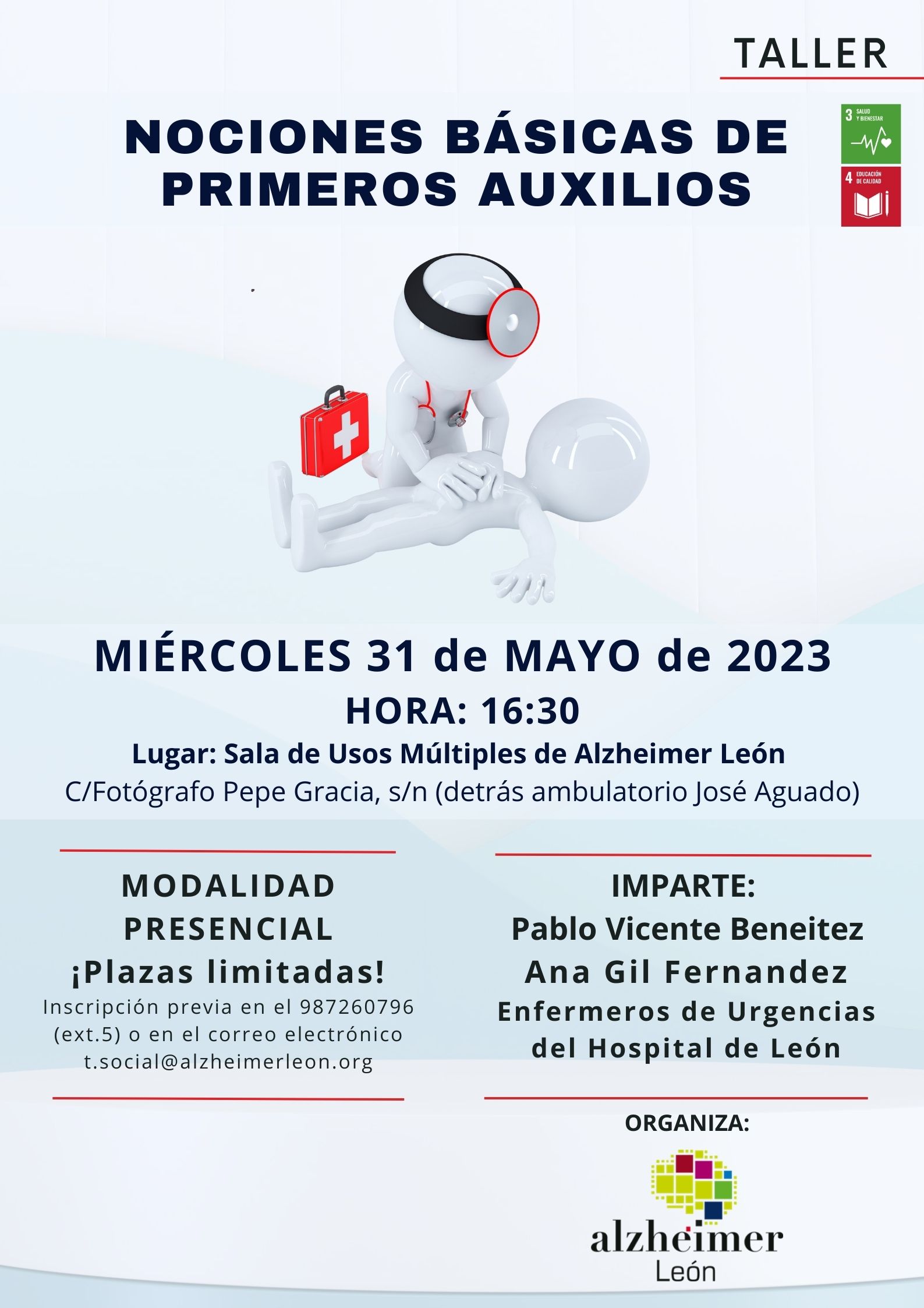 cartel primeros auxilios taller formativo a familias alzheimer leon