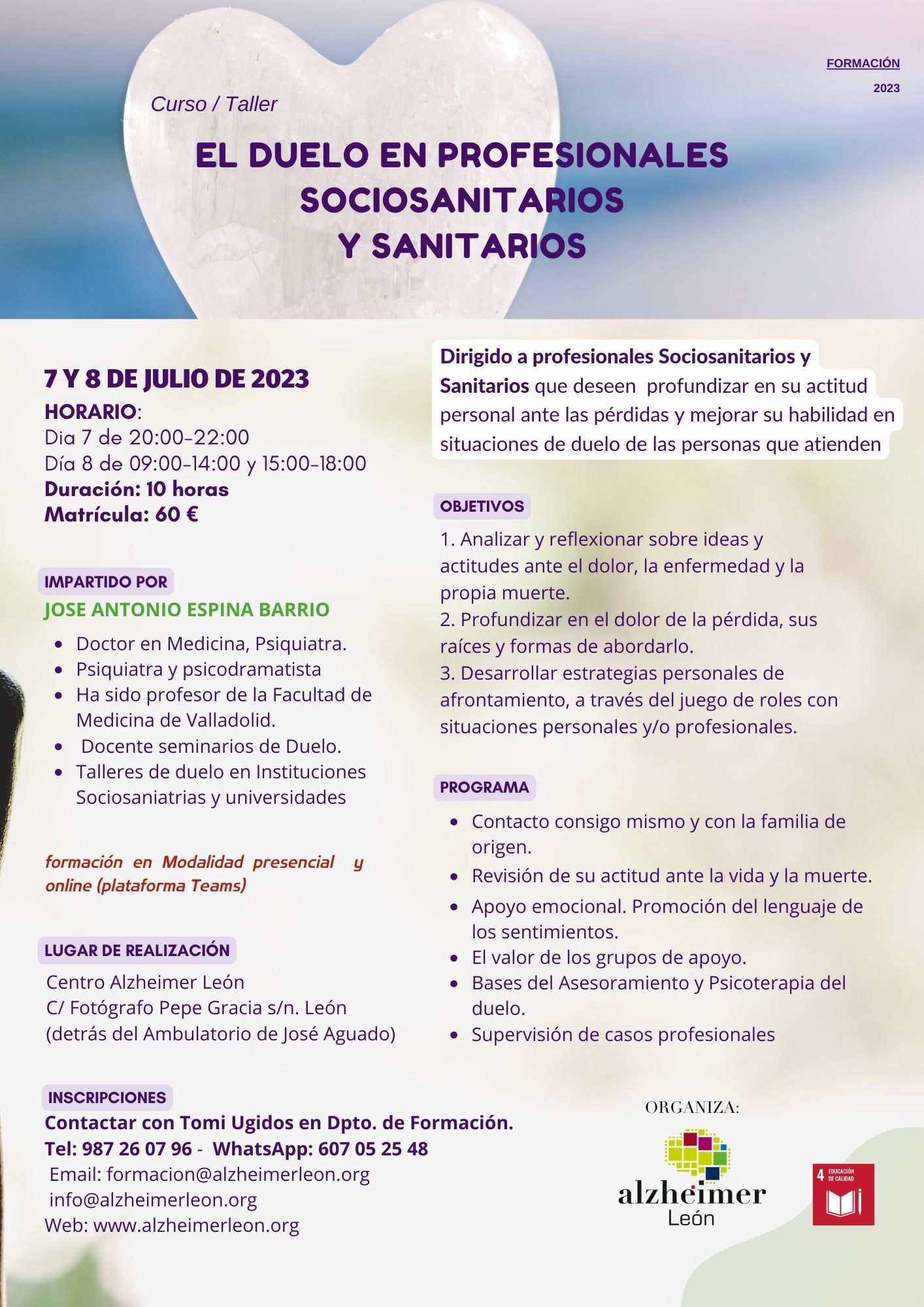 curso formación sobre el duelo en profesionales sanitarios y sociosanitarios