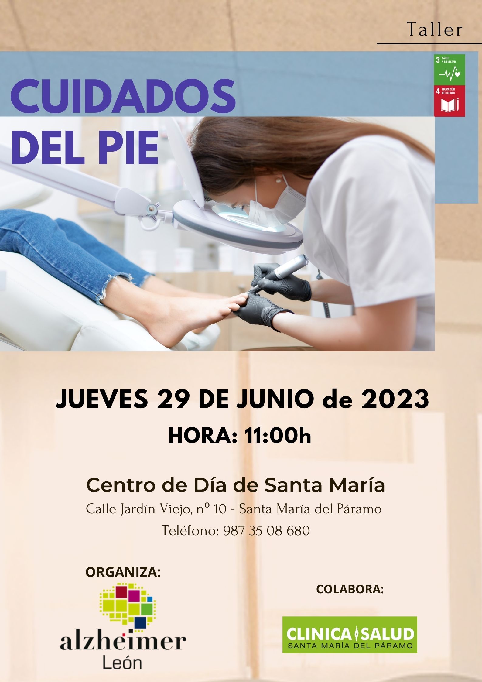 cartel taller formativo centro santa maría del paramo con la colaboración de clinica y salud de santa maria del paramo