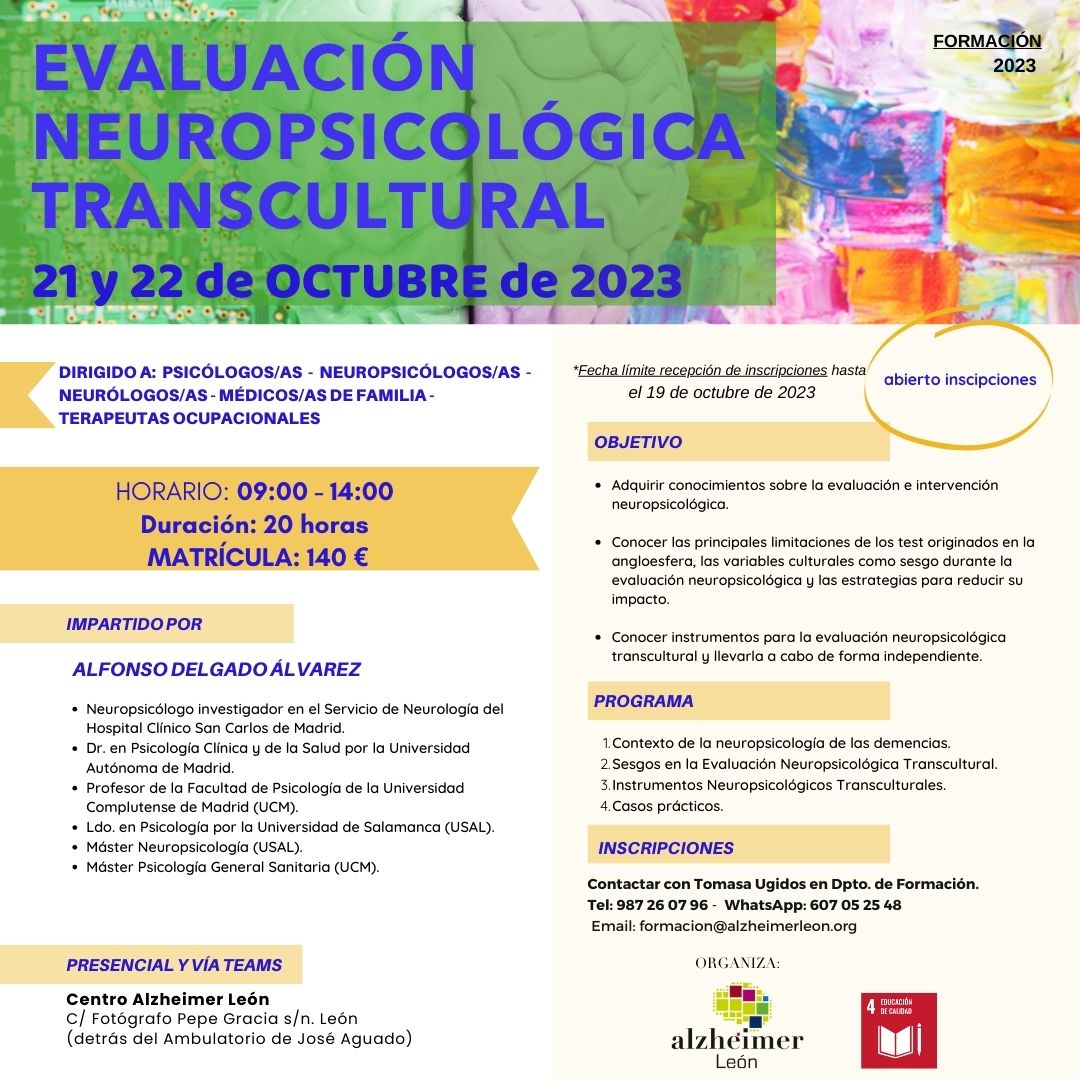 cartel curso formación a profesionales y colegiados en evaluación neuropsicológica transcultural