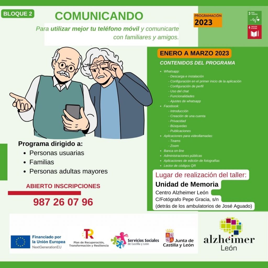 cartel talleres para aprender a sacar partido al móvil, uso de whatsapp y otras aplicaciones.