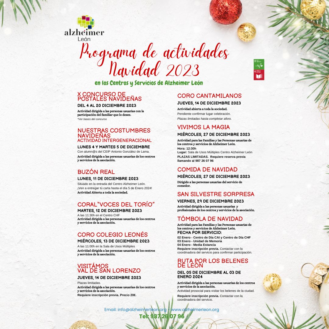 Programación de Actividades Navidad 2023 en los Centros y Servicios de Alzheimer Léon.